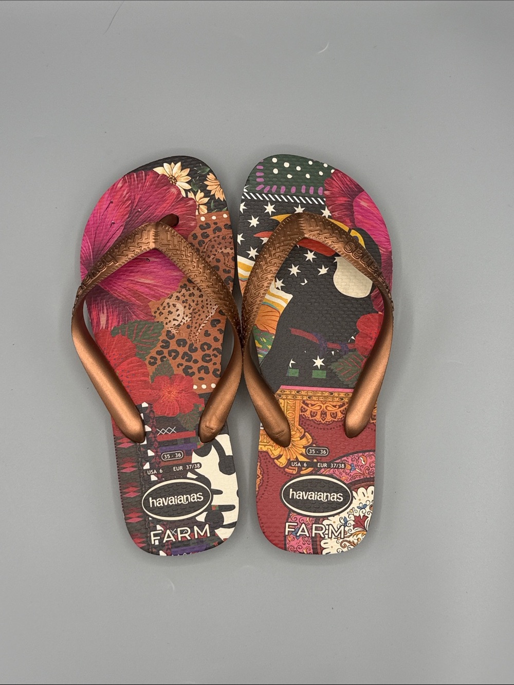 NWOB Havaianas Sz 6/EU 37/38 FARM Toucan Sandal in
Rust